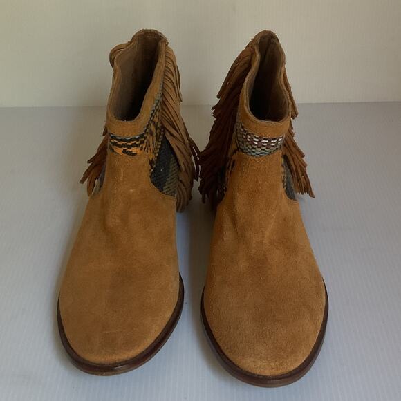 Zara Trafaluc Suede Fringe Western Boho Ankle Boots Size 36 Festival Western - Picture 3 of 9